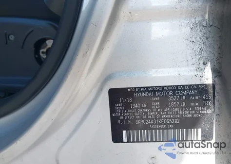 2019 Hyundai Accent Se из США, поврежденный, VIN 3KPC24A31KE065232